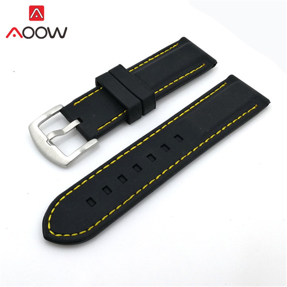 Universell 20mm 22mm 24mm 26mm myk silikon klokkerem sport vanntett pin spenne armbånd bånd rem tilbehør: Gul linje / 22mm