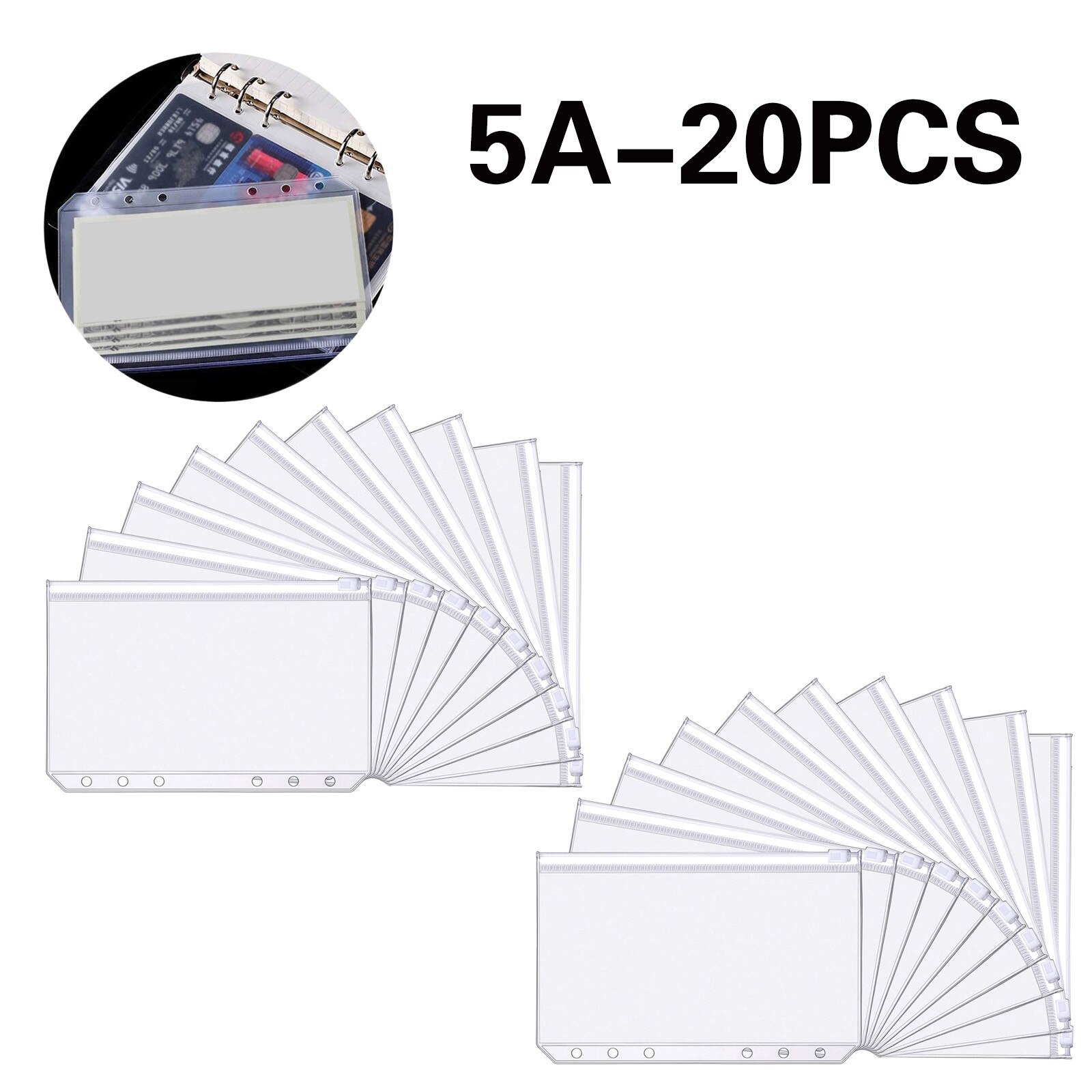 A5 Transparante Zip Lock Envelop Bindmiddel Organisatie Stationery School Office Supply Bestandsmap Waterdichte Losbladige: 20 PCS