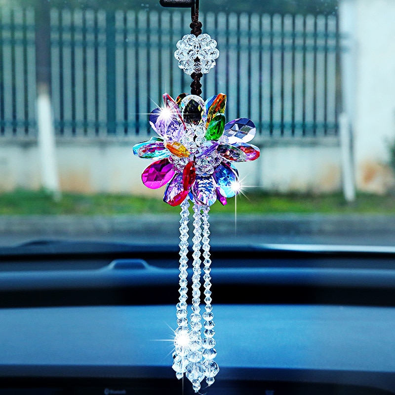 Pendentif de voiture Transparent cristal flocons de neige décoration Suspension ornements soleil receveur fleur suspendus garniture de noël: A Colorful