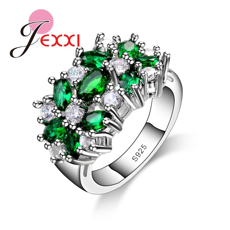 925 Sterling Silver Women Engagement Wedding Rings With Colorfull Shinny CZ Cubic For Ladies