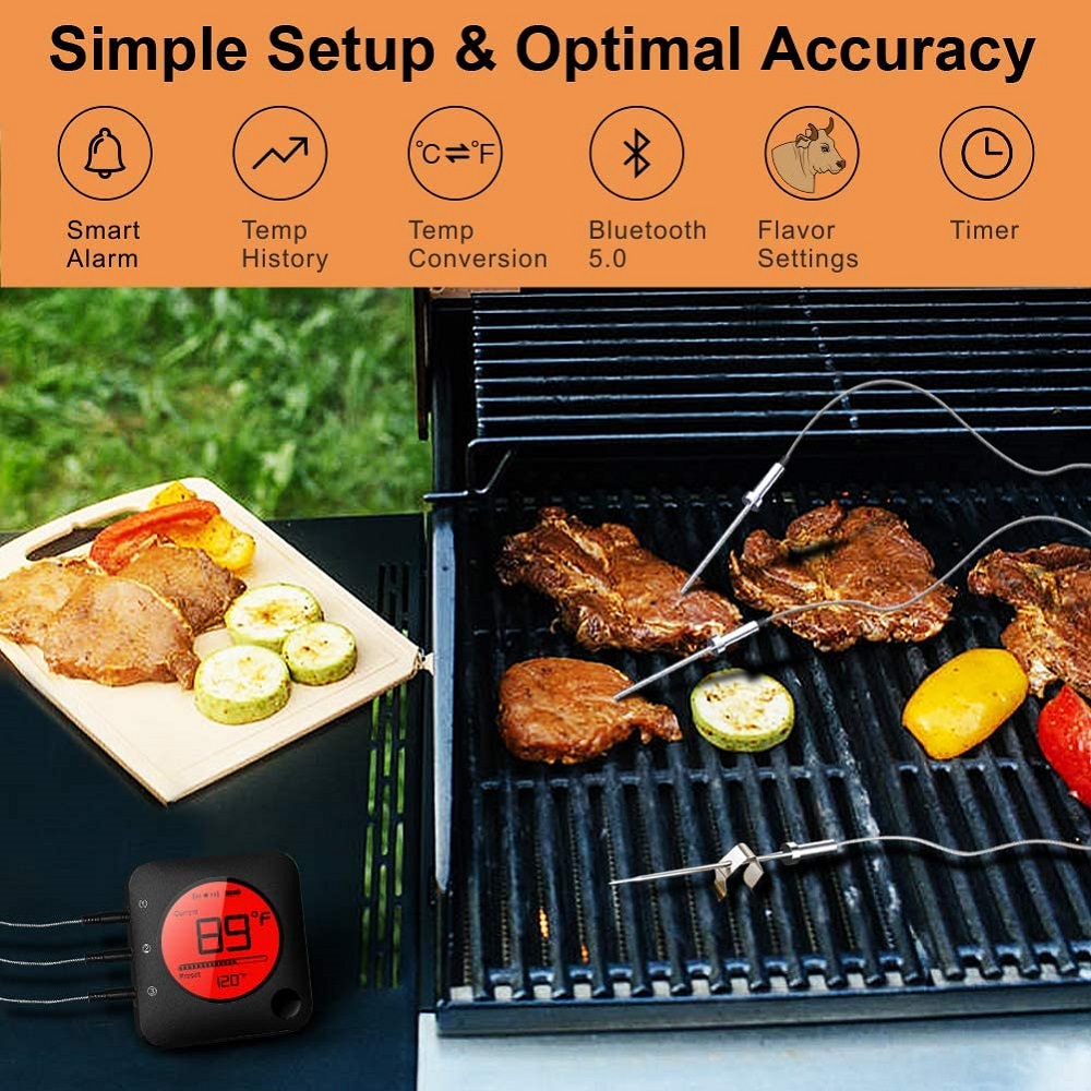 AIRMSEN Wireless Bluetooth Thermometer Remote Digital Kitchen Cooking Food Meat Thermometer With Probe For BBQ Smoker Grill Oven