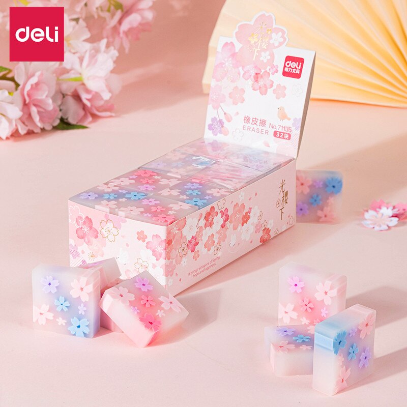 Deli Eraser Spring kawaii Stationery Rubber Eraser Student Prizes Solid Color Soft Eraser office and School Supplies