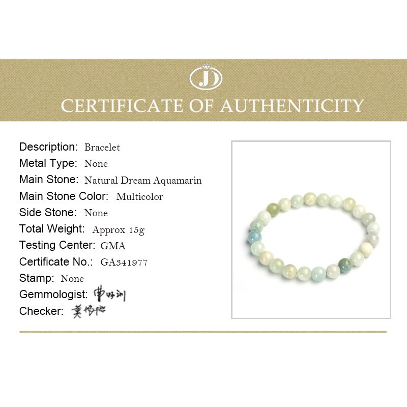 JD-pulsera de Aguamarina de sueño Natural, brazalete de cristal de un solo círculo, joyería de cuentas de 6/8/10mm, pulsera de Yoga de cristal informal romántica