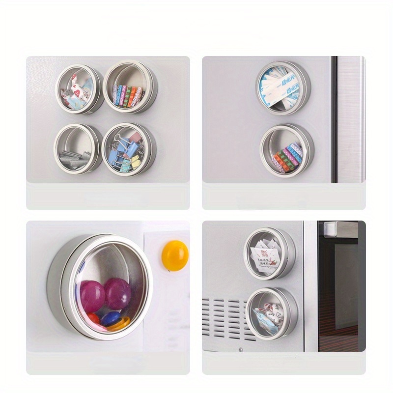 Magnetischer Kühlschrank-Organizer, runde Blechdose mit Magnet, Küche, Gewürz-Aufbewahrungsbox, Heimat-Sekretariat-Organizer mit transparenter Abdeckung
