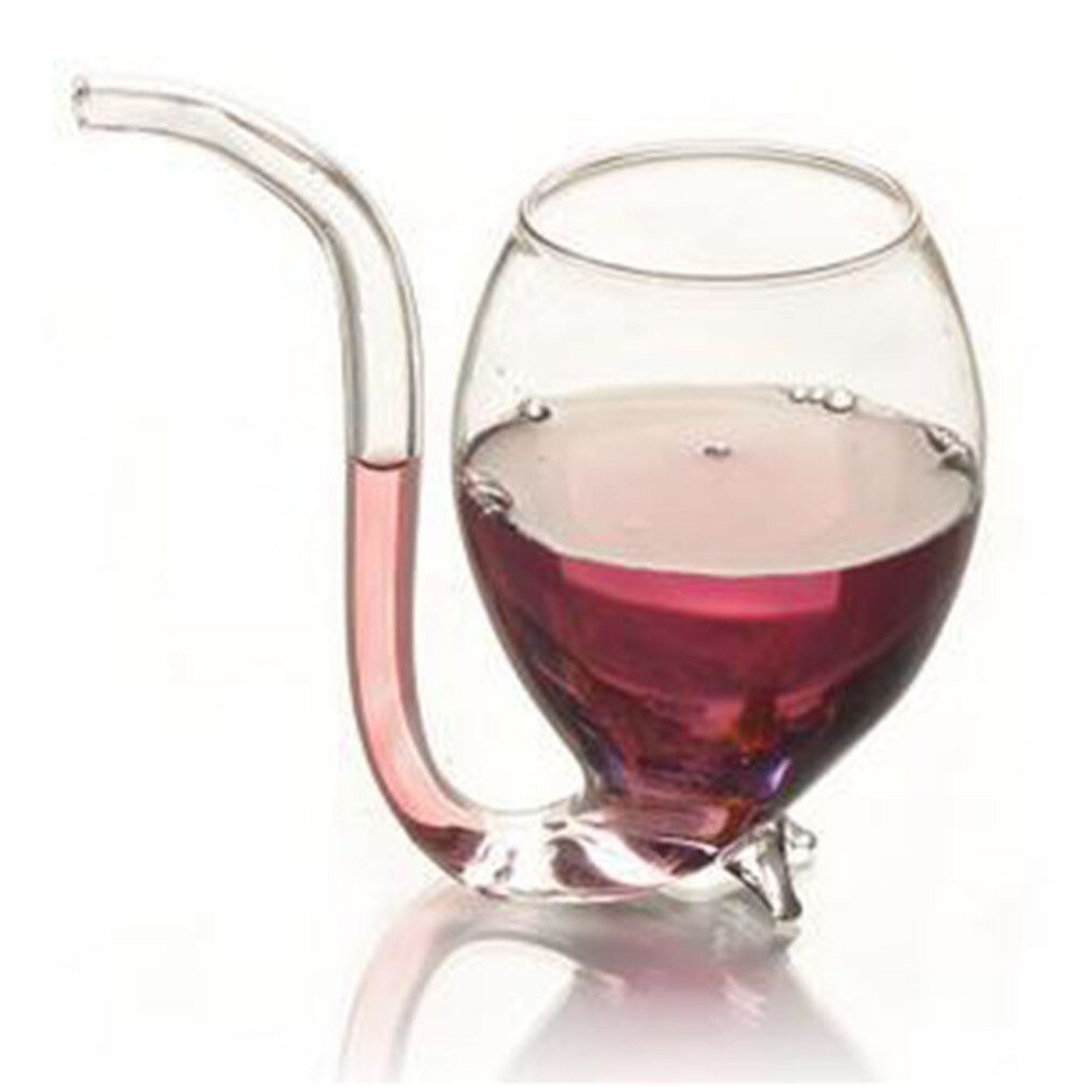 1pc 300ml Devil Red Wine Glass Transparent Cup Mug With Built in Drinking Tube Straw Water Cup for Home Bar Hotel