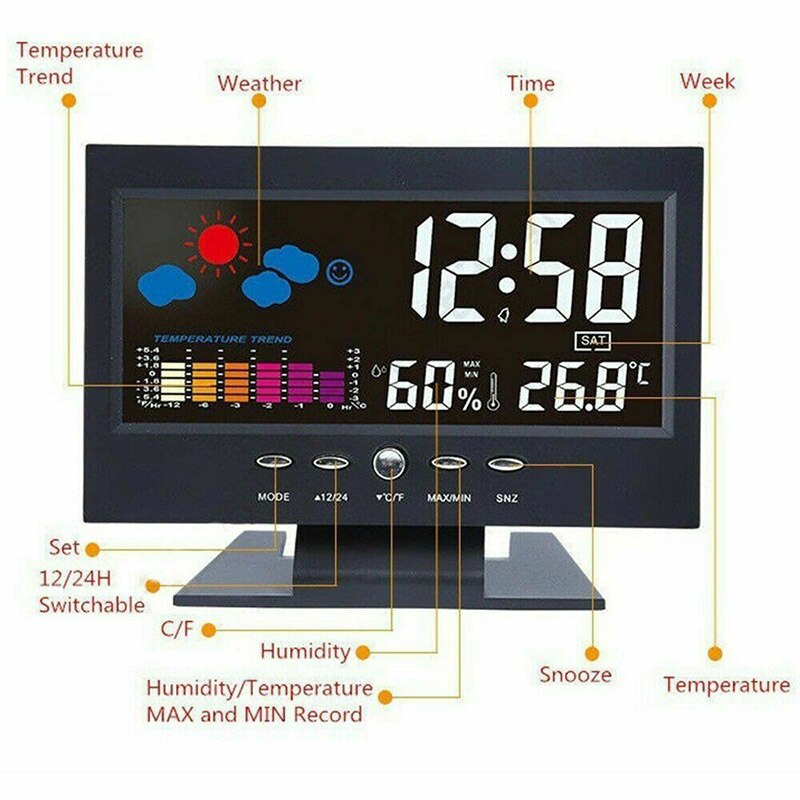 1pc Intelligente Schermo Digitale Stazione Meteo Allarme Calendario/Orologio Funzione di Termometro di Temperatura Senza Fili Misuratore di Umidità