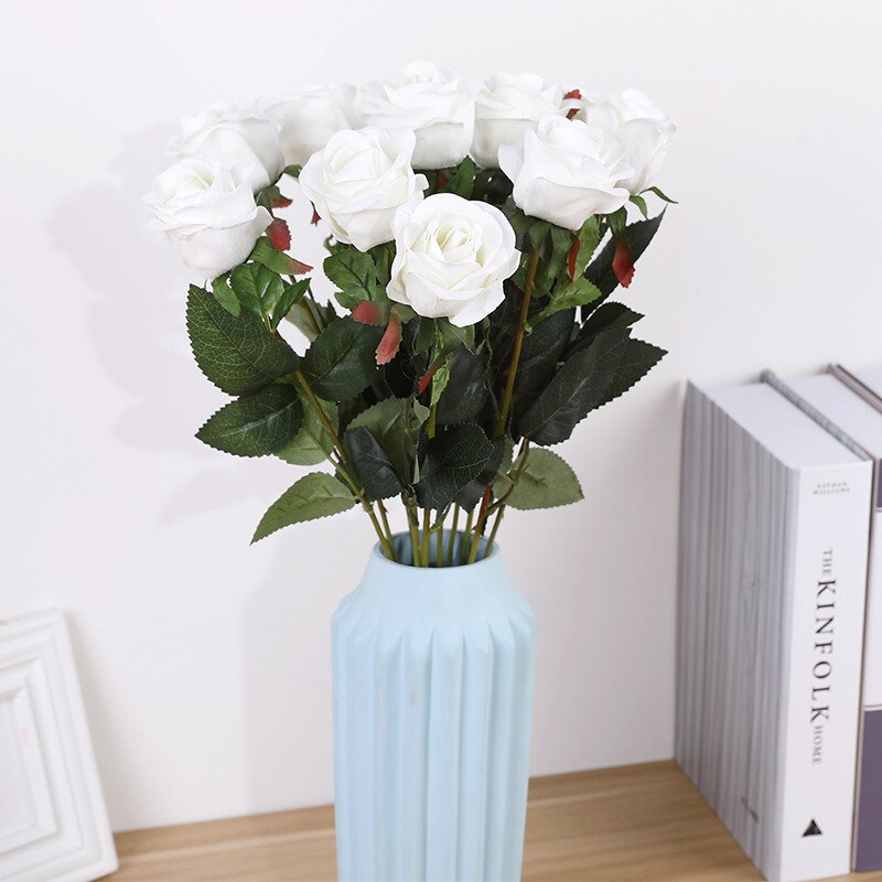 Single Beautiful European Artificial Flowers Rose Simulation Flannel Flowers Bouquet Home Dec Party Wedding Decoration: White