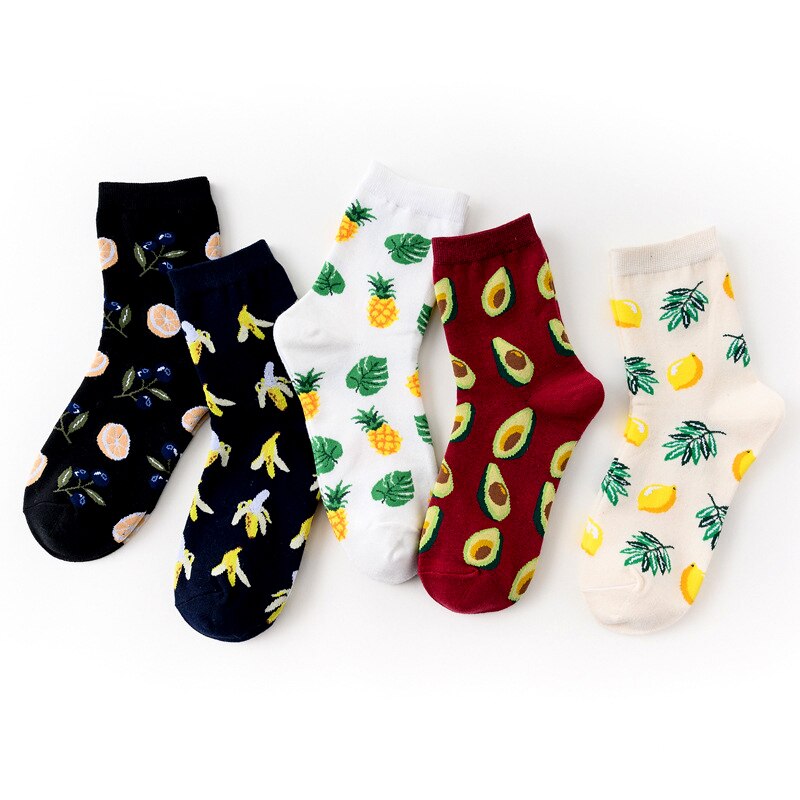 Avocado Pineapple Blueberry Banana Lemon Cartoon Socks Funny Women Casual Short Personality Socks Happy Cotton Fruit Socks