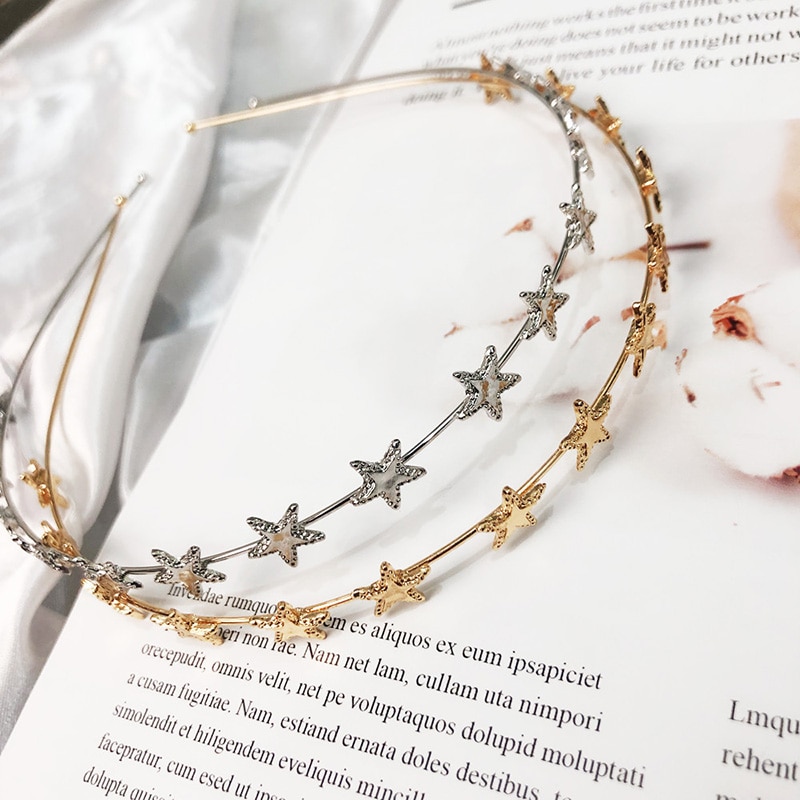 Metalen dameshoofdband met gouden zilveren ster, haarband voor vrouwen, bruiloft, meisjeshaarband, haaraccessoires, haarband