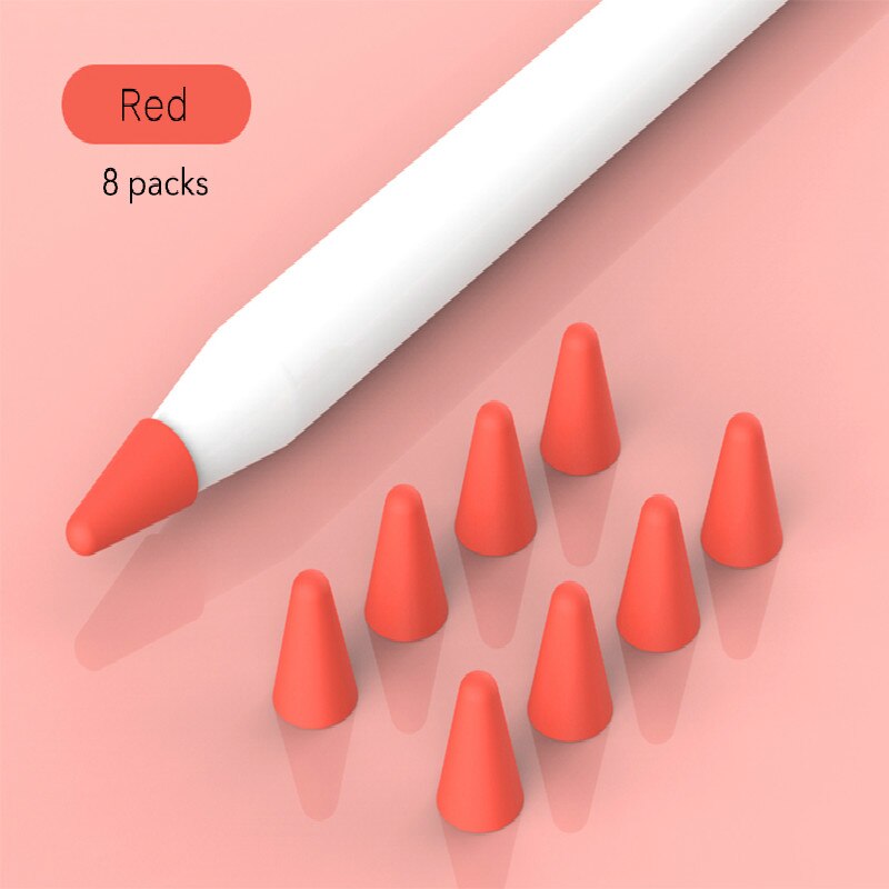 8 stuks potloodpuntbeschermers voor apple pencil 2nd, 1st mute siliconen penpuntbeschermer voor potloodhoes, screenprotector voor ipad pro-hoes: Rood