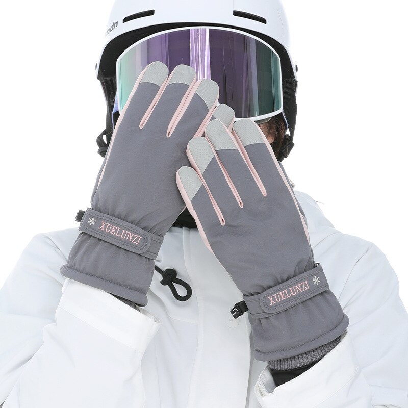 Guantes táctiles impermeables para mujer, manoplas de esquí, snowboard, pantalla táctil, cálidas, para clima frío, Invierno: Grey