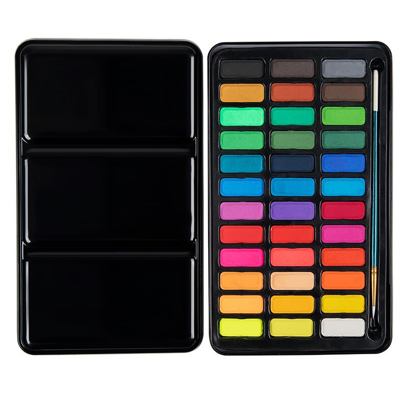 Juego de pinturas de acuarela de 36 colores, con 8 hojas de papel de 300gsm y bolígrafo de pincel de agua para materiales de arte: Single iron box