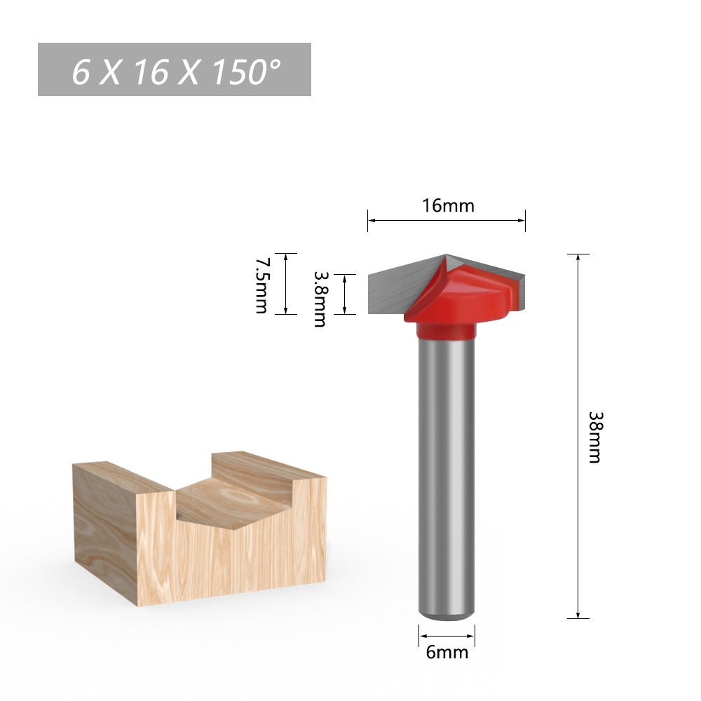1pc 6mm Shank 60 90 120 150 degree V-shaped Router Bit, 3D wood MDF router bit CNC solid carbide end mill: 6X16X150