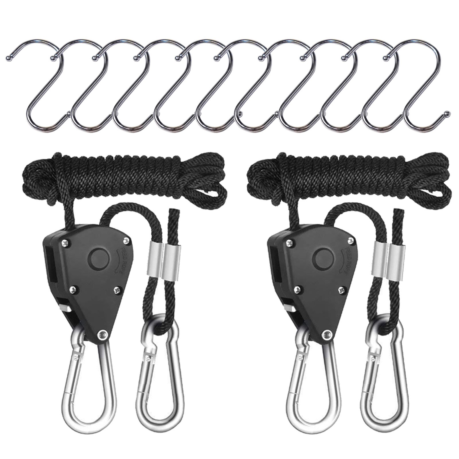 1.8Inch 8ft Long Heavy Duty Adjustable Rope Clip Yo-yo Hanger for Grow Light Kit Hanging Ratchet Canoe Bow Stern Tie Down