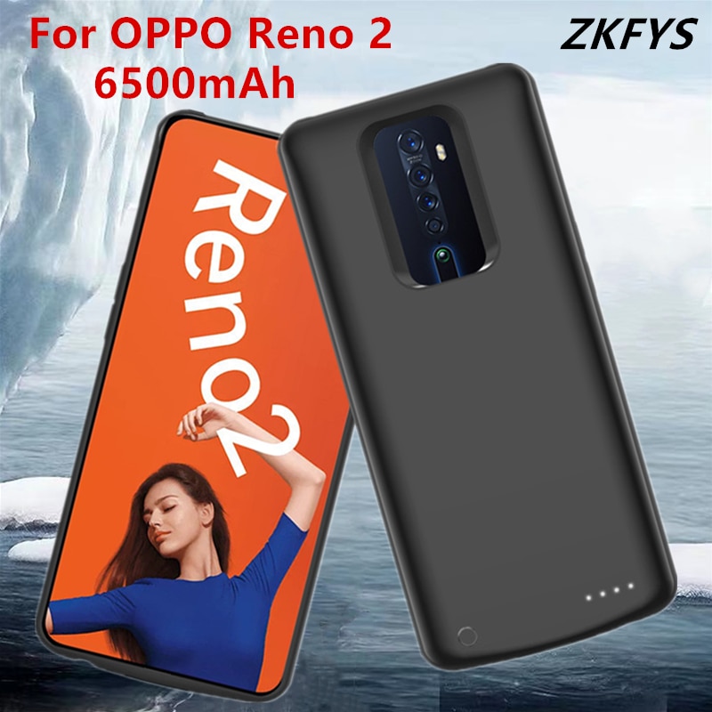 ZKFYS Powerbank Case For OPPO Reno 2 Battery Case 6500mAh Silicone Shockproof Power Bank Cover External Battery Charging Case