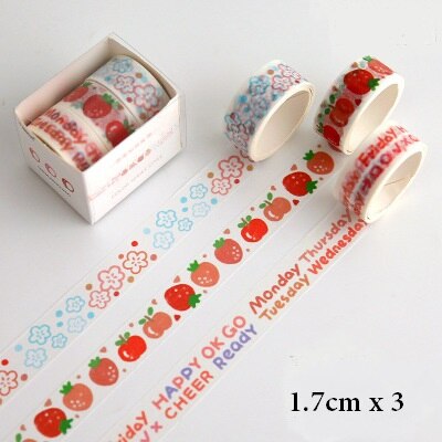 3Meter Scrapbooking Washi Tape Lovely Grid Basic Shape Notebook Diary Planner Diy Accessory Masking Tape: strawberry