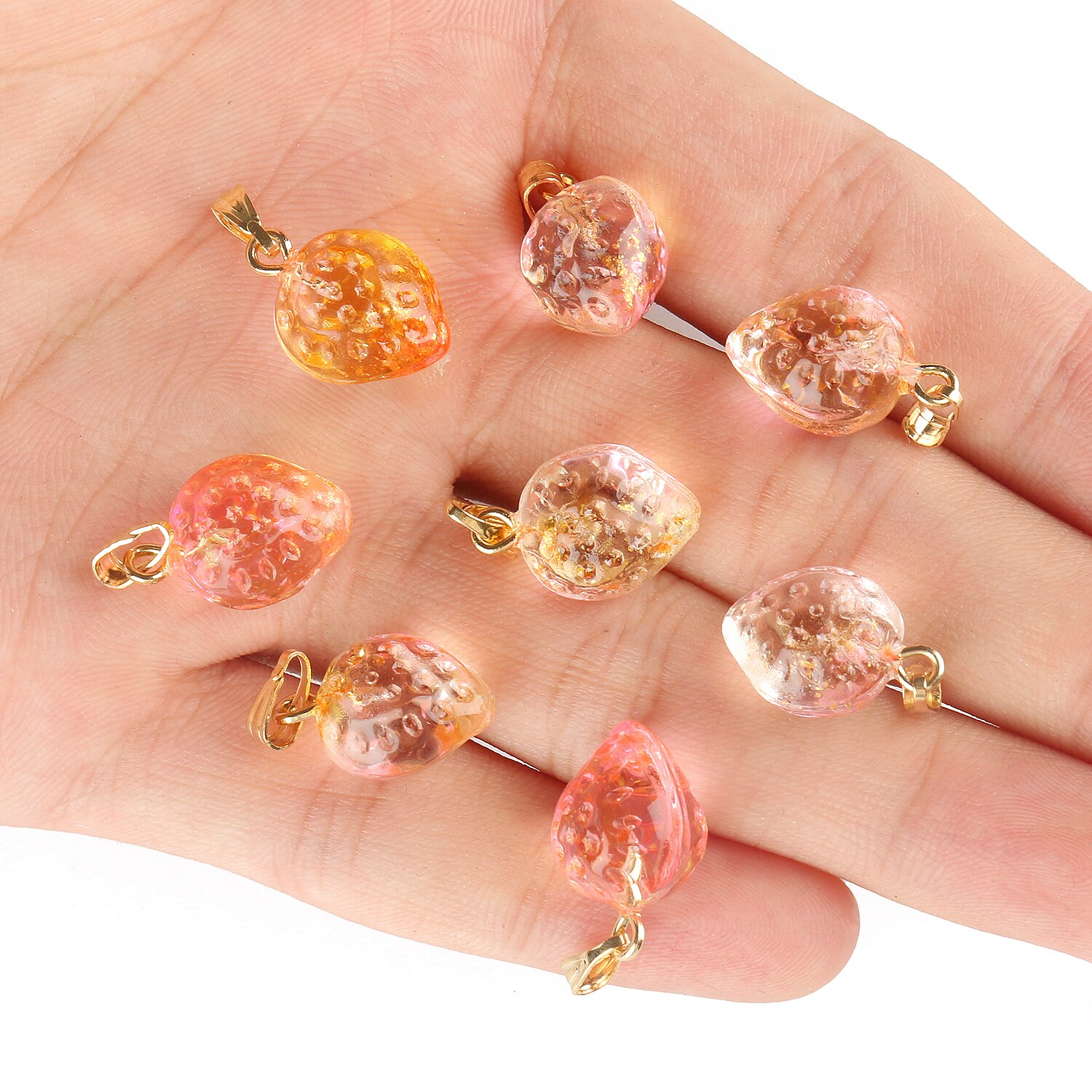 10Pcs Kleurrijke Tsjechische Lampwork Aardbei Hangers Fruit Glas Bedels Hanger Voor Ketting Sieraden Maken Diy Handgemaakte: pink orange