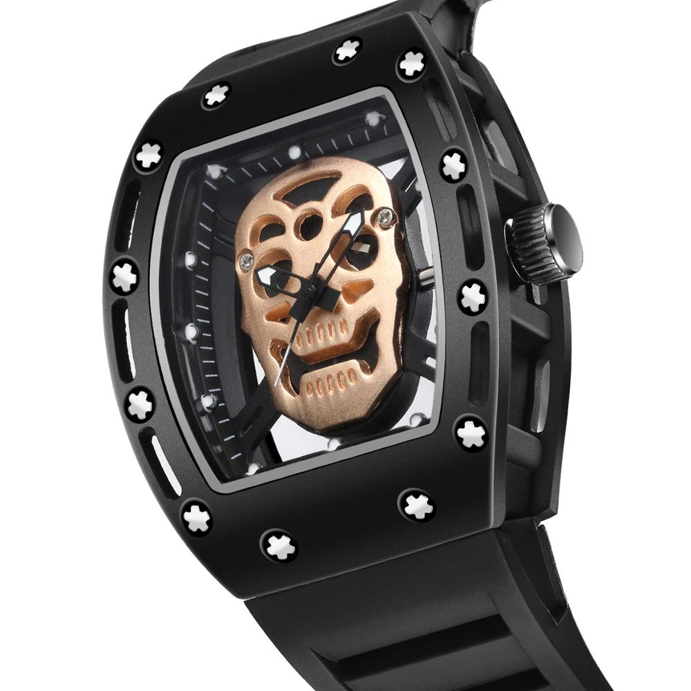 Skull tonneau skelet ur herre hul vandtæt kranium ur mandlig quartz silikone armbåndsur herre ur erkek kol saati