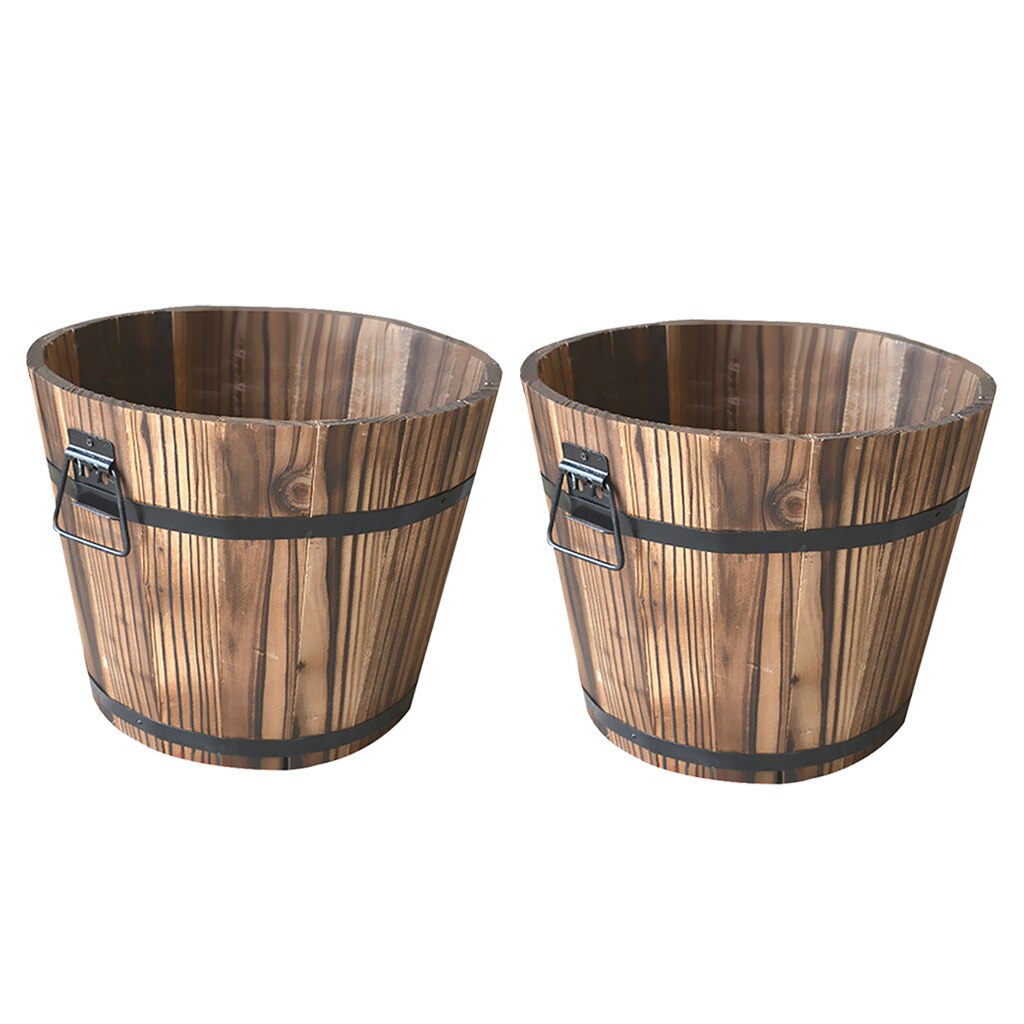 Maceta de barril de madera suculenta rústica, 2 uds., contenedor de plantas, caja para decoración de jardín