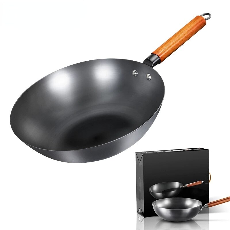 Non Stick Wok Chines Originele Gourmet Steelpan Koekenpan Gietijzeren Wok Chino Kookpot Gas Poele Cuisine Keuken Kookgerei