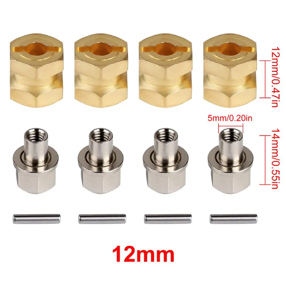INJORA cięższy mosiężny przedłużony Adapter 12MM koło sześciokątne 12/15/17/20/25MM dla 1/10 gąsienica RC oś samochodu SCX10 90046 D90: WHITE