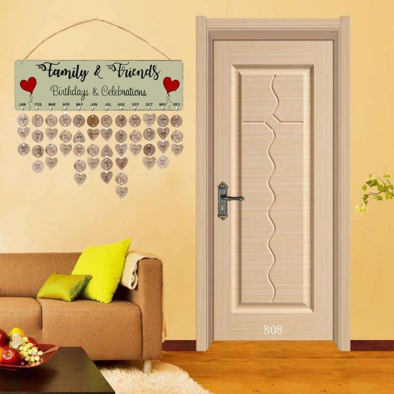 Home Advent Calendars Wood Birthday Reminder Board Birch Plaque Sign Family Friends DIY Hanging Calendar Date Mark Home Decor