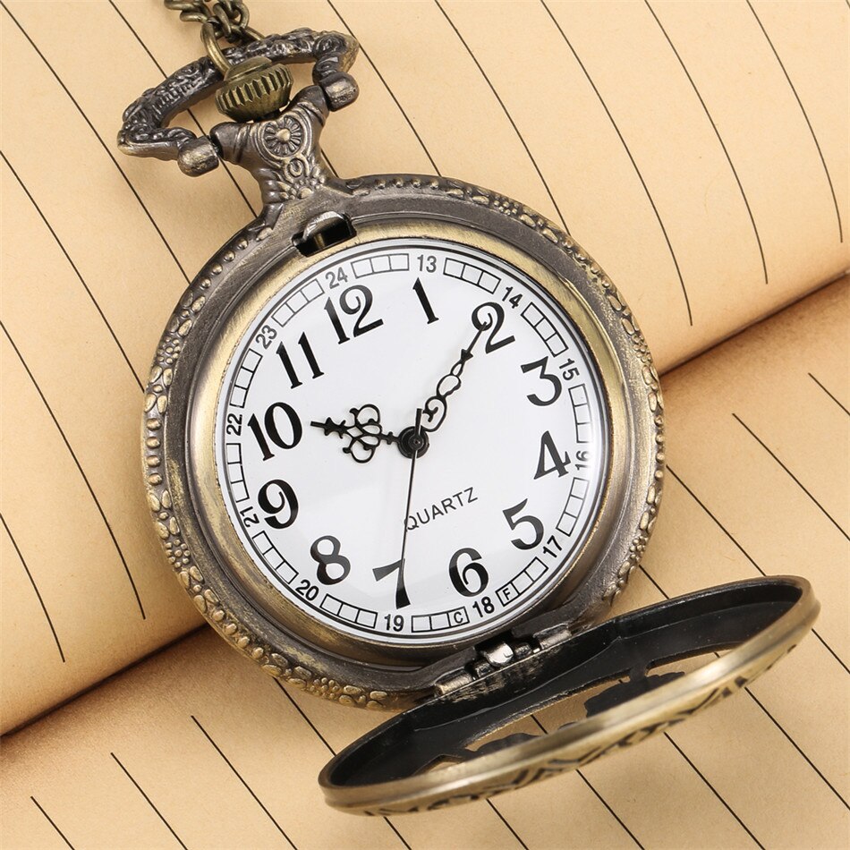 Hohl Bronze- Schmetterling Quarz Taschenuhr zur Seite fahren Kette Halskette Anhänger Antike Uhr Männer Frauen