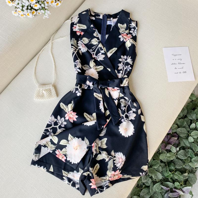 Sommer bukser dame jumpsuit ærmeløs print slim casaul bodysuit dame strand jumpsuit kort: 5