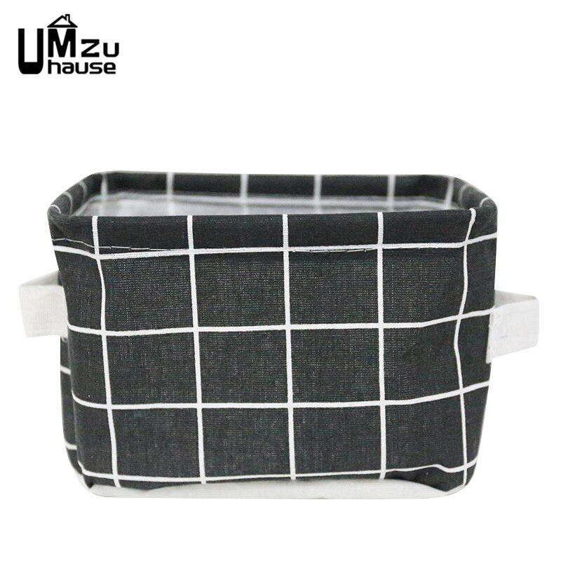 Katoen Linnen Dozen Cosmetische Make Organisatoren Flamingo Eenvoudige Magazijnbakken Home Office Organisatie Meisjes Bureau Tafel Fold Case: Black plaid