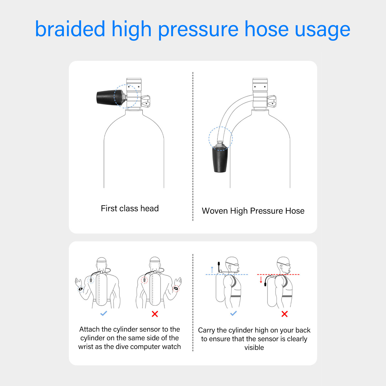 15cm 65cm 80cm Diving High Pressure Regulator Hose Carbon Fiber Woven Flexible Safe Scuba Diving High Pressure Hose