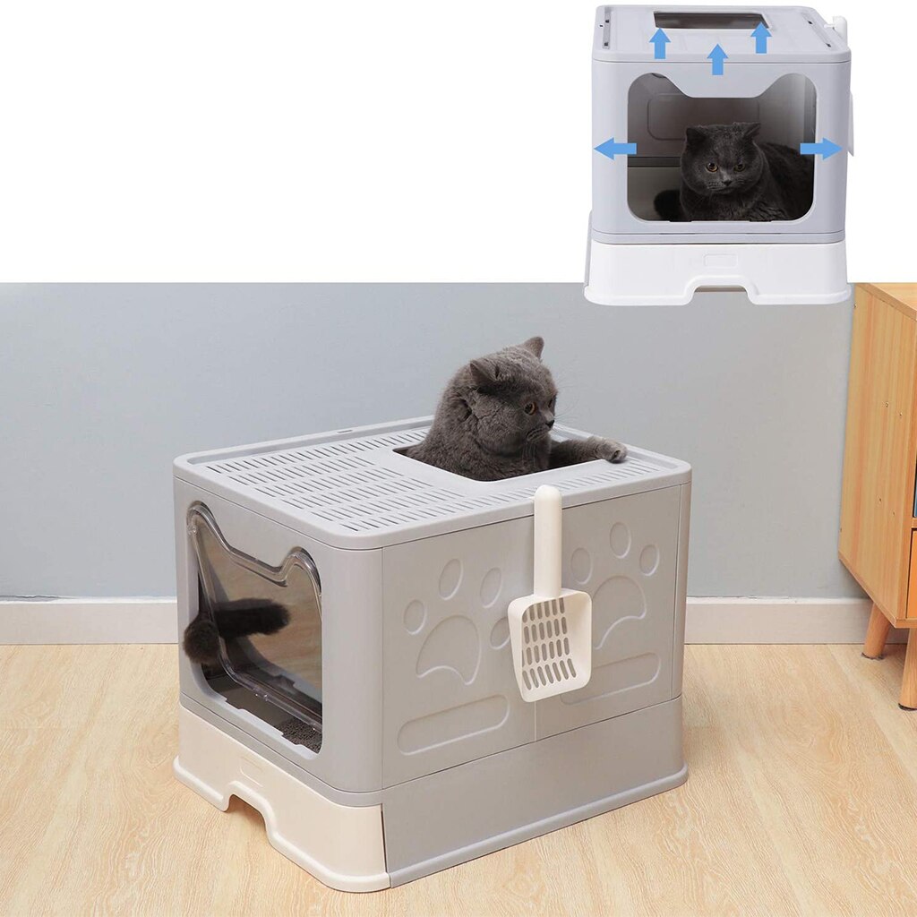 Bac à litière rose Durable avec couvercle, grand bac à litière pour chats, cuvette de toilette, boule avant, entrée et sortie en haut, anti-éclaboussures