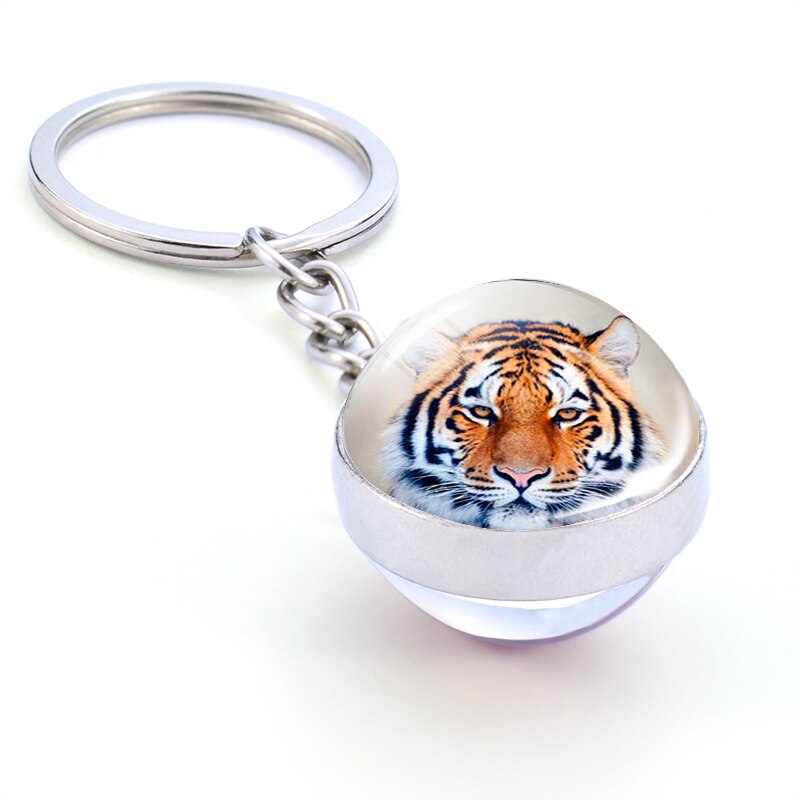 Tiger Keychain Animal Tiger Head Picture Glass Ball Key Chain Ring Keyfob Tiger Jewelry Valentine's