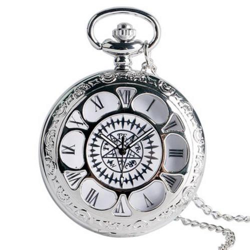 Unisex Hollow Flower Ronde Dial Arabische Romeinse Cijfers Ketting Quartz Zakhorloge:  Silver