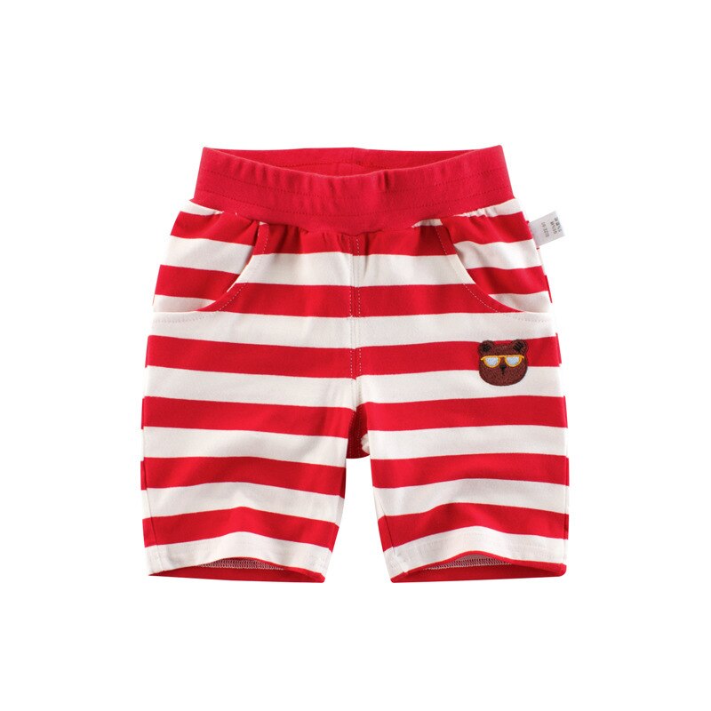 Barn fritidsbyxor sommar baby pojke randiga broderade shorts småbarn koreansk bomull sport knälånga byxor: Hk6021 röda / 18m
