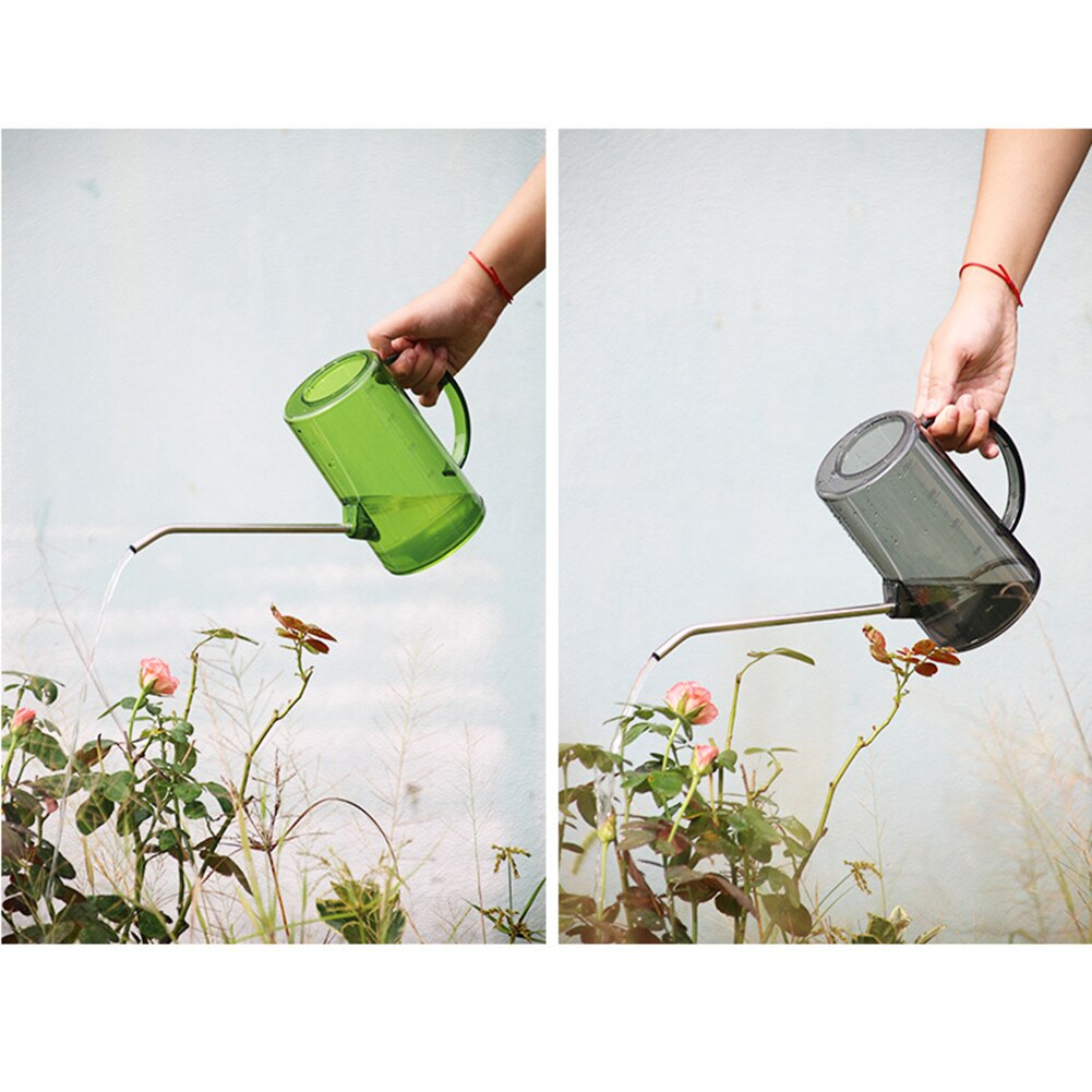 1L Long Mouth Garden Planting Sprinkler Pot Stainless Steel Watering Can Transparent Green Plants Flowers Gardening Tools