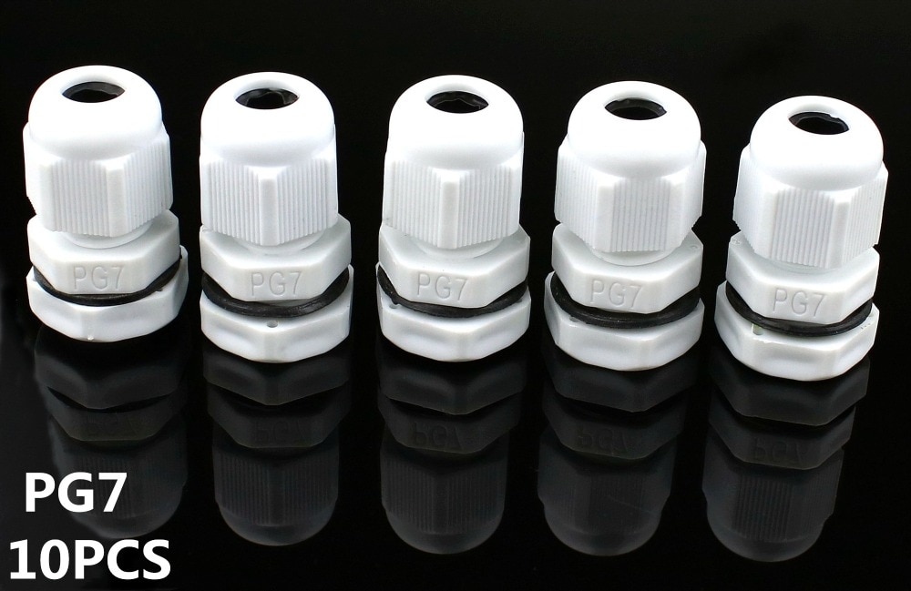 10Pcs IP68 PG7 3-6.5Mm Waterdichte Nylon Wartel Geen Waterdichte Pakking Plastic Wartel wit