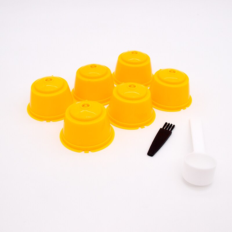 6 pièces adaptées pour Dolce Gusto café filtre tasse réutilisable café Capsule filtres pour Nespresso avec cuillère brosse outils de cuisine: 6pcs-yellow