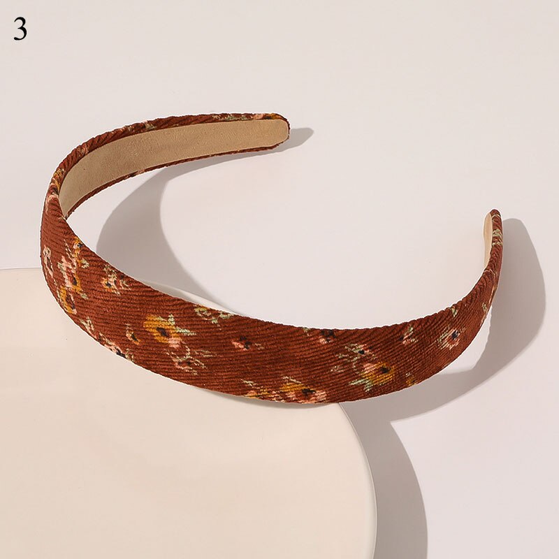 1Pc Corduroy Vrouwen Hoofdband Plaid Gestreepte Bloemen Printing Brede Hoofdband Vintage Stretch Tulband Haarband Vrouwelijke Hoofd Hoepel: 3