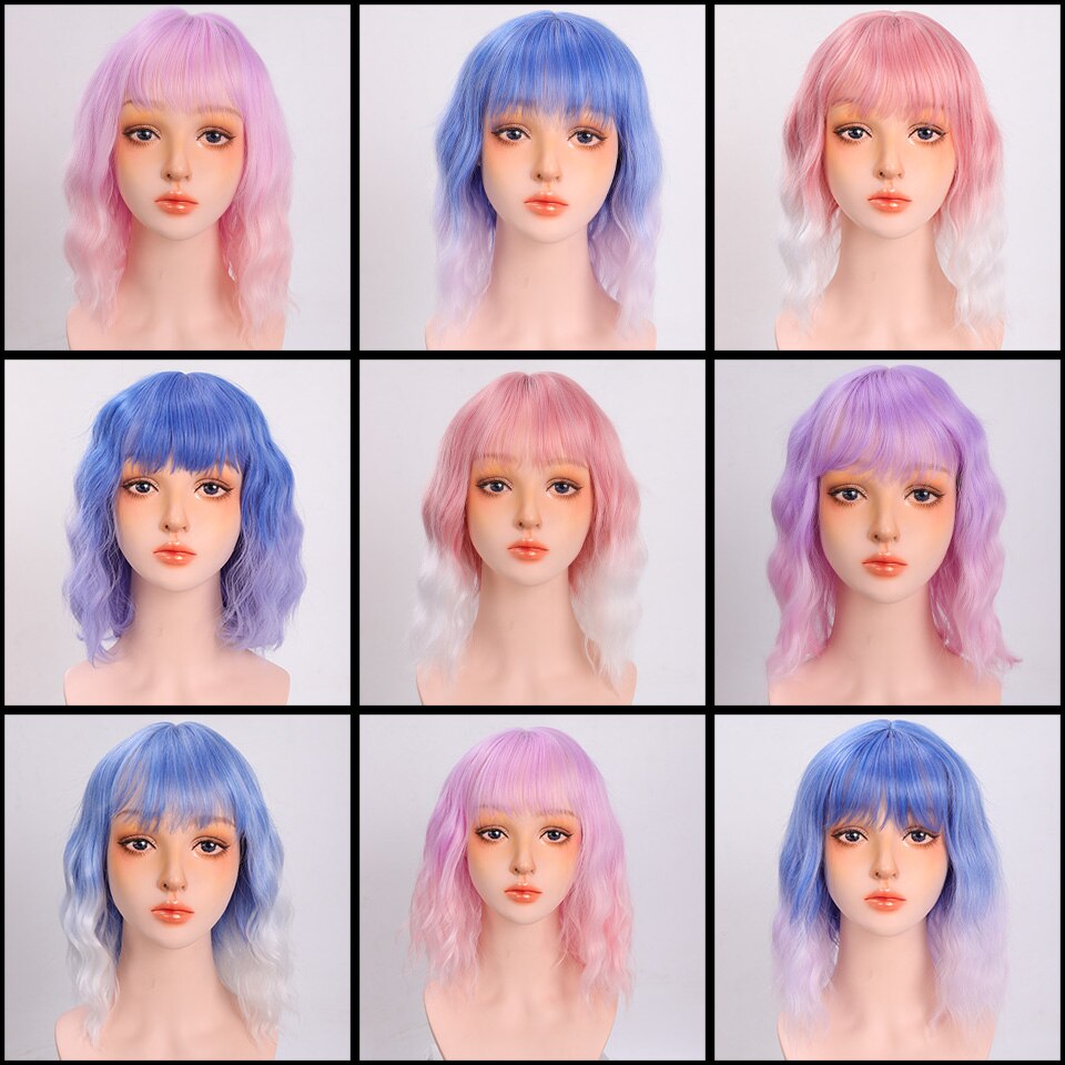 Peluca sintética shangke de pelo corto ondulado con degradado ombré, ideal para cosplay diario de estilo bob de fibra resistente al calor para mujer.
