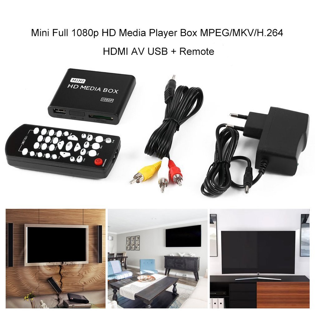 Mini Media Player Box Tv Video Multimedia Player Full Hd 1080P Usb Verwijderen Ondersteuning Mkv RM-SD Usb Sdhc Mmc HDD-HDMI Eu Vs Uk Plug