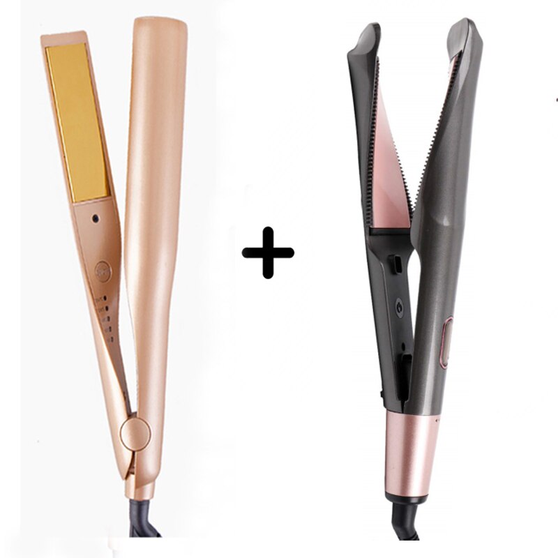 2 in 1 Twist Straightening Curling Iron Hair Straightner and Curler in One Dual Voltage Flat Irons: Yellow / US