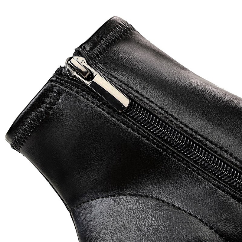 Women 8cm High Heels Boots Black Pointed Toe Leather Thin Low Heels Ankle Boots Sexy Nightclub Party Zip Short Shoe
