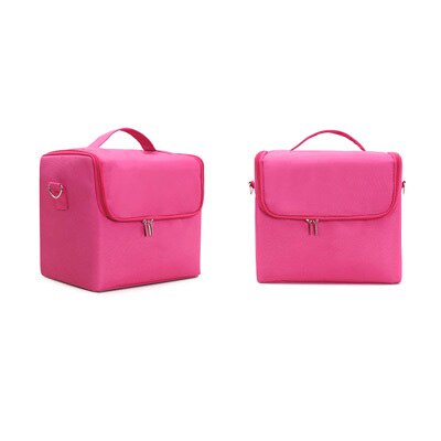 Multilayer Clapboard Cosmetic Bag Case Beauty Salon Tattoos Nail Art Tool Bin Women Makeup Organizer Large Capacity Bag: Hot pink