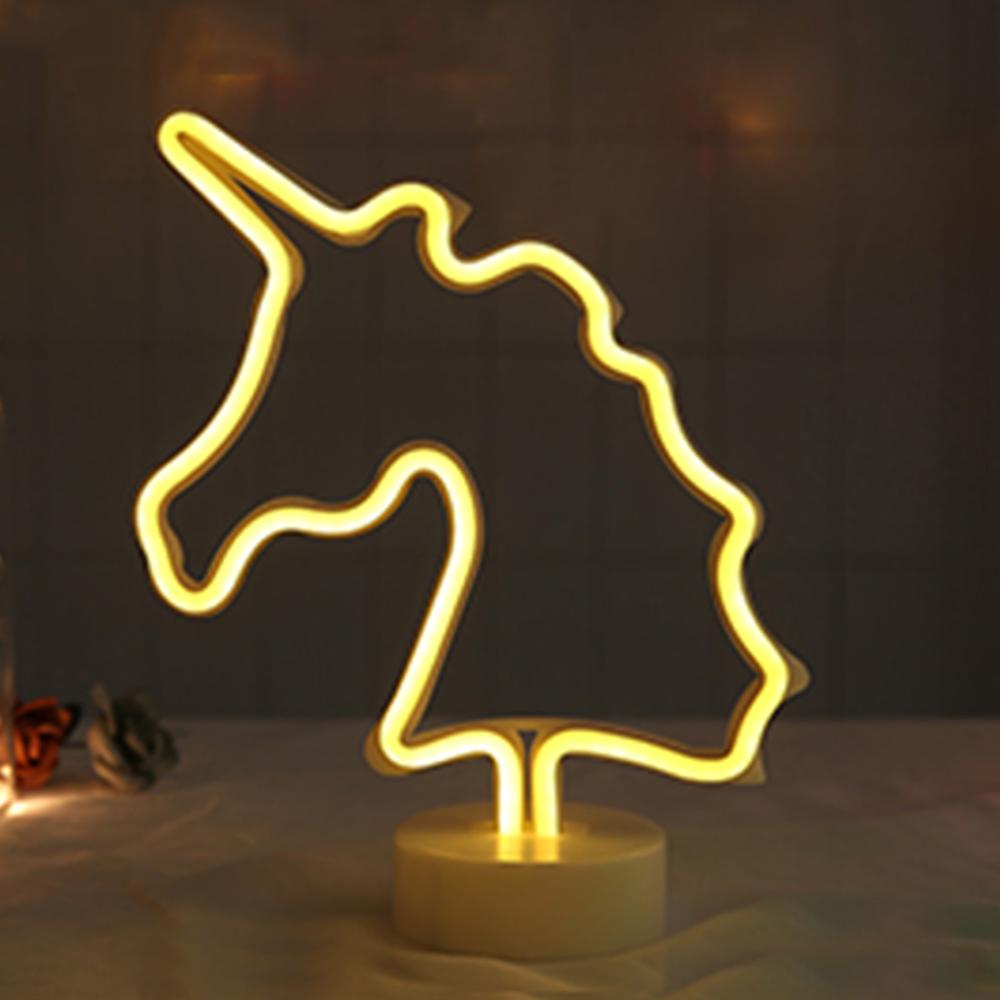 Neonskilt ledet lampe neonlys til værelser usb kabel / batteridrevet skrivebord borddekoration flamingo enhjørning kaktus jul: Enhjørning gul