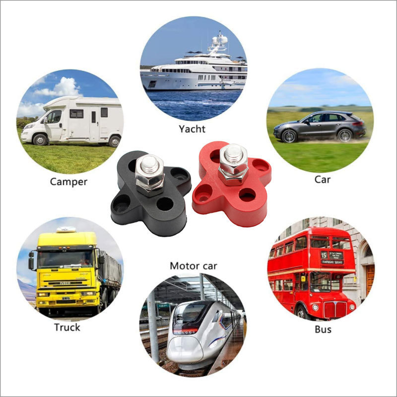 M6 M8 48V Junction Block Bus Bar 5/16" Terminal Block Insulated Dual Heavy Duty Power Distribution Stud Positive Negative RV