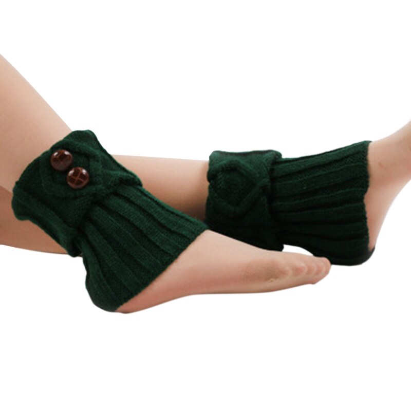 Laarzen accessoires dames winter korte beenwarmers knoop haak gebreide laarzen sokken toppers manchetten: Donkergroen