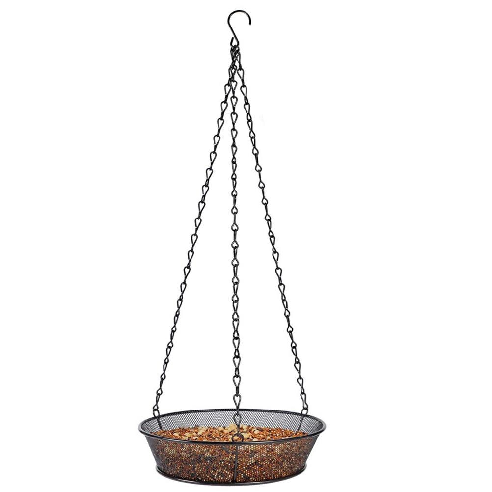 Comedero de pájaros colgante, bandeja redonda de Metal, plataforma de malla, alimentador de semillas para decoración de jardín al aire libre, suministros de aves: Default Title