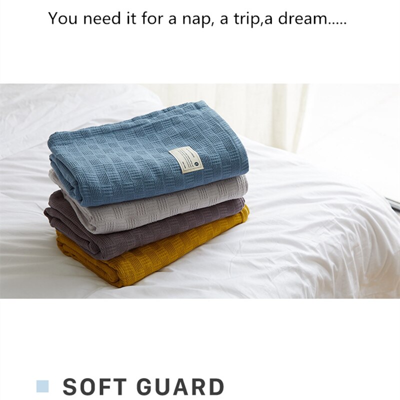 Manta de punto grueso para verano, sábanas aire acondicionado de algodón puro, manta de piel, manta para siesta Oficina, Sábana de Color sólido para el hogar
