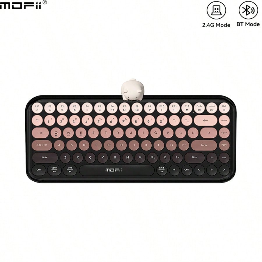 Teclado inalámbrico Bluetooth + USB, 84 teclas, teclas redondas Retro, teclado inalámbrico de oso bonito para Windows/Android/iOS-Black Pi