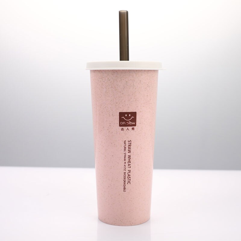 Cup Water Cup with Straws Double Lid Portable Hand Cup Wheat Straw Cola Coffee Plastic Travel Cup Drinking Cup Home Office: PK